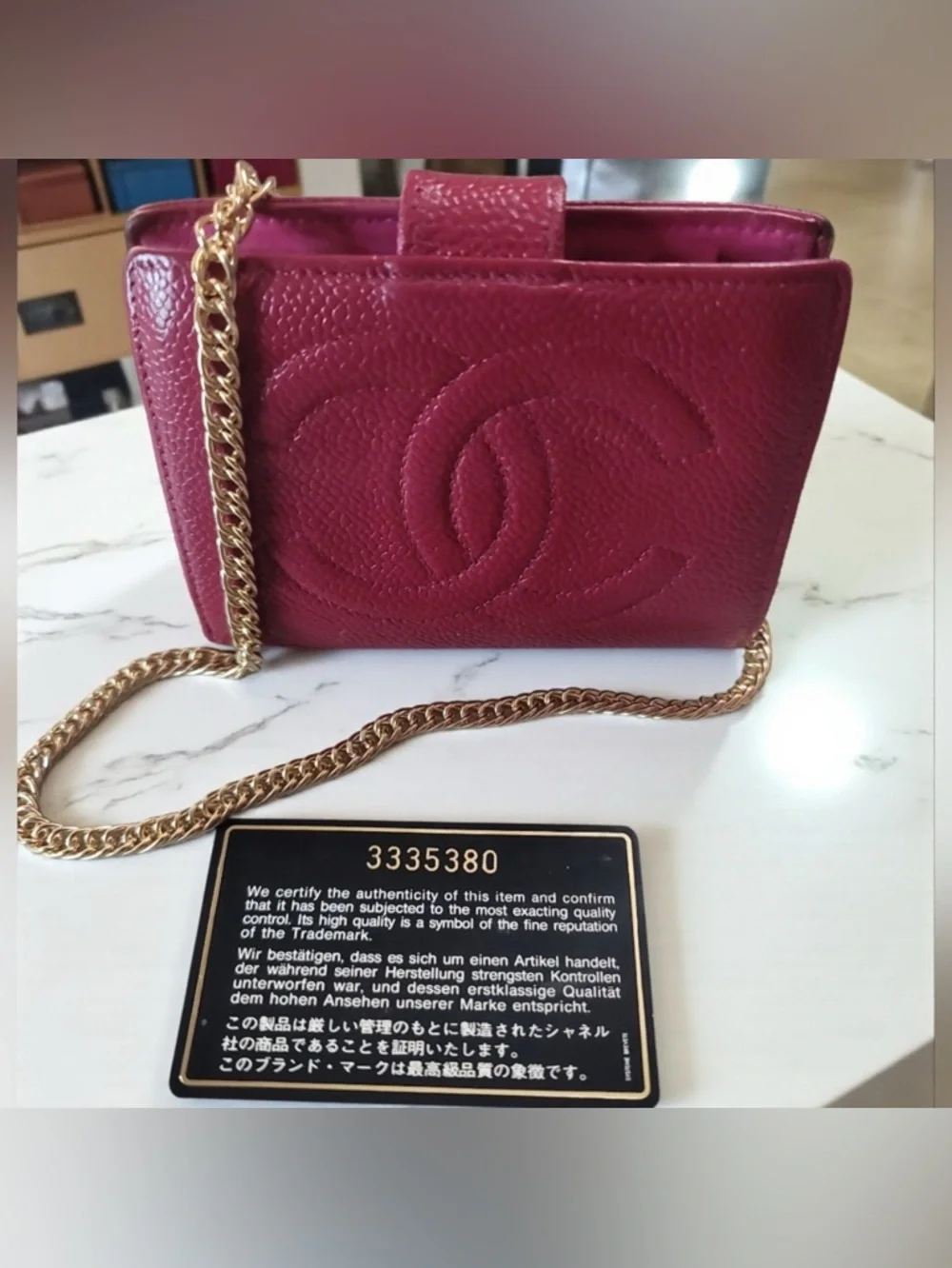 Chanel Pink Caviar Quilted Wallet-On-Chain with Gold Chain - Picture 2 of 11